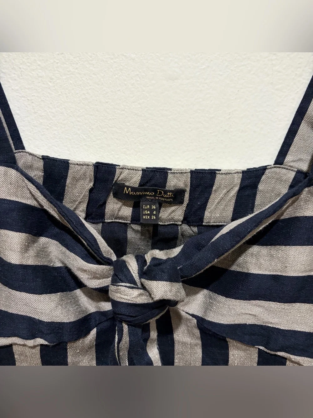 Massimo Dutti Linen Blend Vertical Stripes Blue & Silver Sleeveless Maxi Dress 4 - Picture 3 of 7